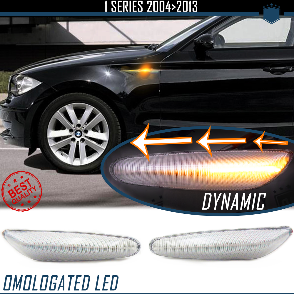 Intermitentes LED Secuenciales para BMW Serie 1 (E87, E81, E82, E88) Coches Homologados, Lente Blanca, CANBUS No Error Intermitentes LED Secuenciales para BMW Serie 1 (E87, E81, E82, E88) Coches Homologados, Lente Blanca, CANBUS No Error