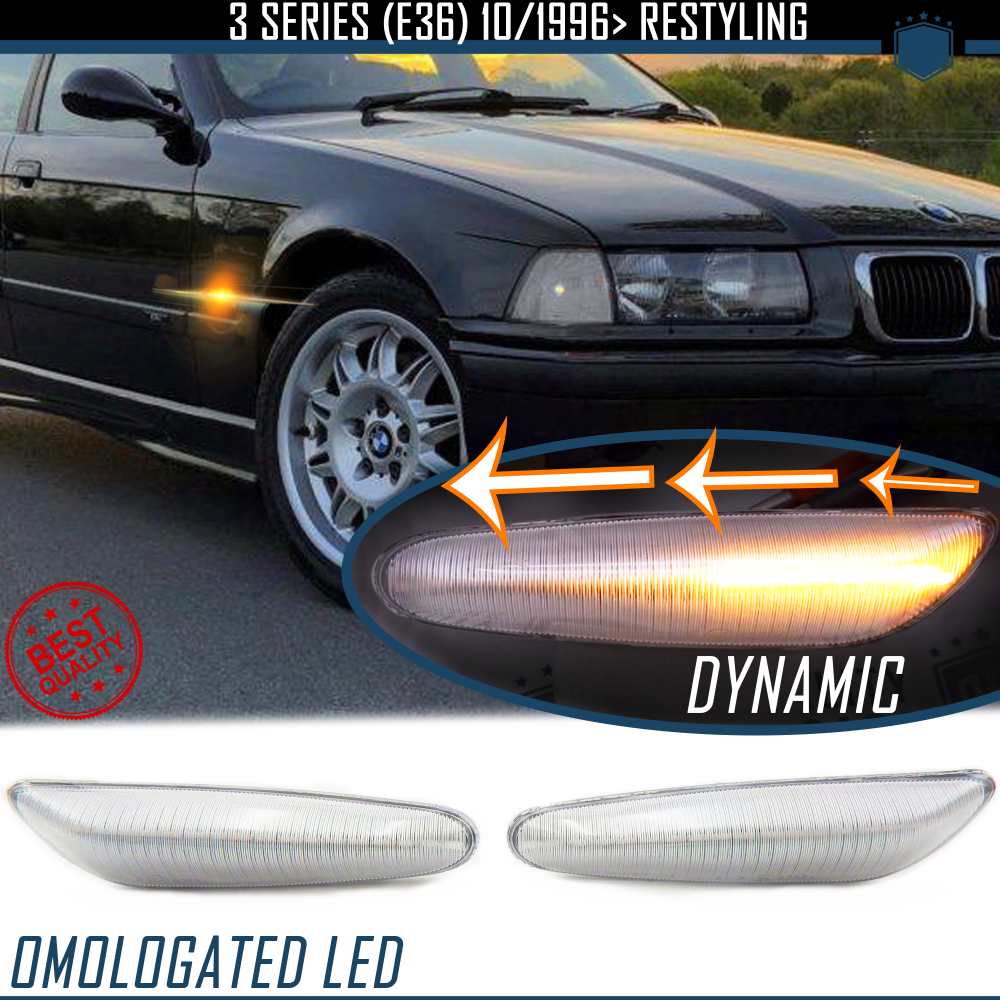 Intermitentes LED Secuenciales para BMW Serie 3 (E36) Facelift Coches Homologados, Lente Blanca, CANBUS No Error Intermitentes LED Secuenciales para BMW Serie 3 (E36) Facelift Coches Homologados, Lente Blanca, CANBUS No Error