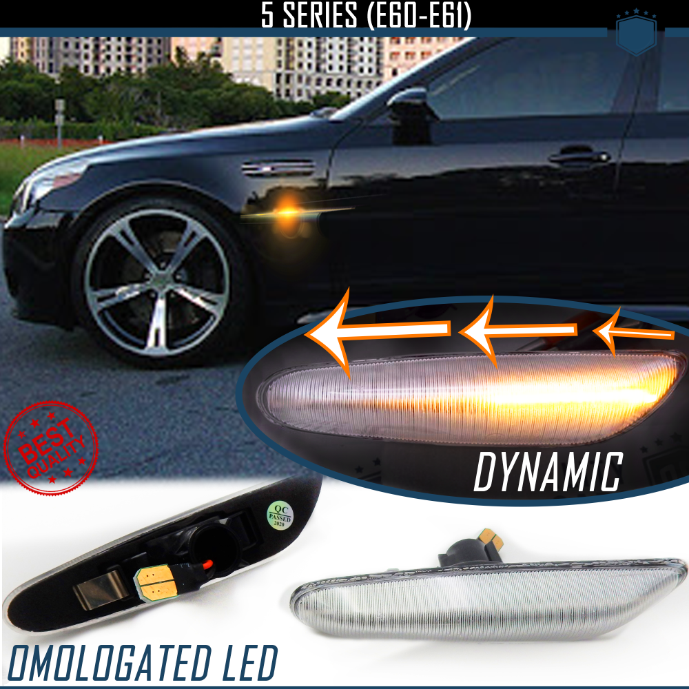 Intermitentes LED Secuenciales para BMW Serie 5 (E60, E61) Coches Homologados, Lente Blanca, CANBUS No Error Intermitentes LED Secuenciales para BMW Serie 5 (E60, E61) Coches Homologados, Lente Blanca, CANBUS No Error