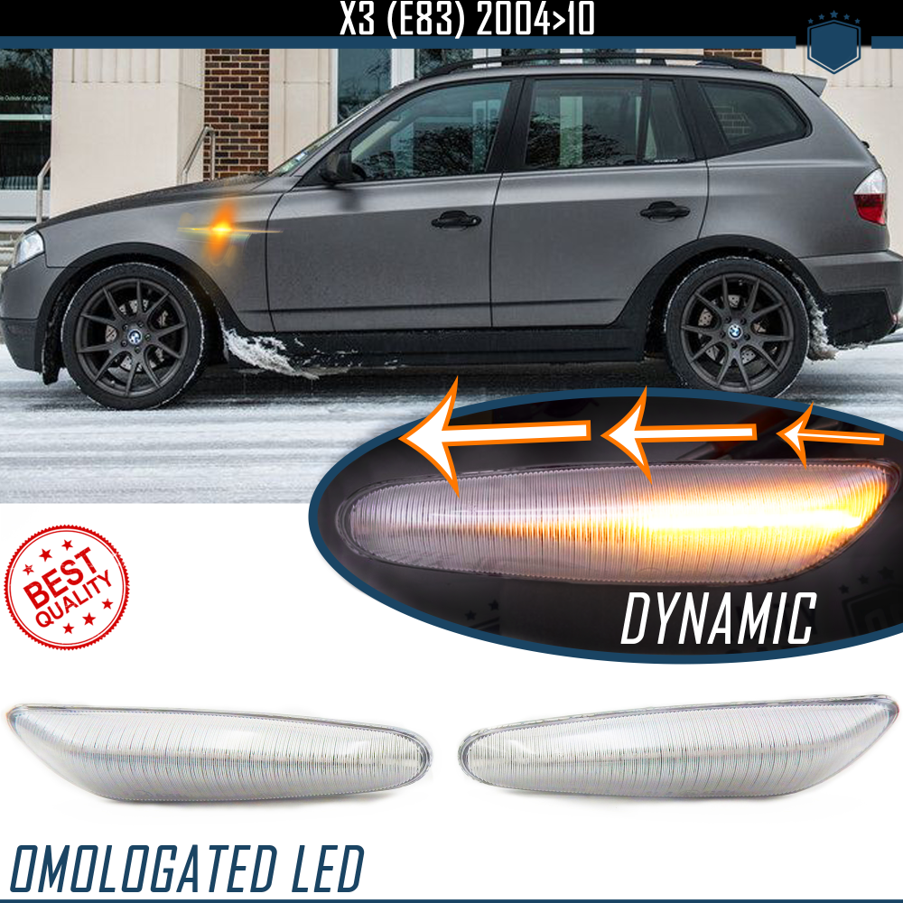 Intermitentes LED Secuenciales para BMW X3 (E83) Coches Homologados, Lente Blanca, CANBUS No Error Intermitentes LED Secuenciales para BMW X3 (E83) Coches Homologados, Lente Blanca, CANBUS No Error