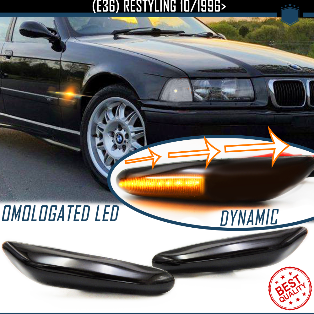 Intermitentes LED Secuenciales para BMW Serie 3 (E36) Facelift Homologados, Lente Negra Oscura, CANBUS No Error Intermitentes LED Secuenciales para BMW Serie 3 (E36) Facelift Homologados, Lente Negra Oscura, CANBUS No Error