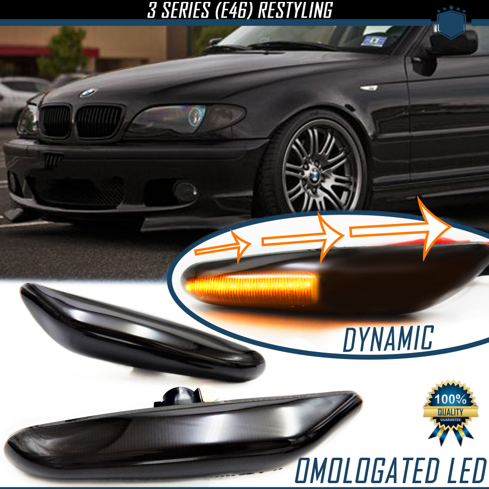 Intermitentes LED Secuenciales para BMW Serie 3 (E46) Facelift Homologados, Lente Negra Oscura, CANBUS No Error Intermitentes LED Secuenciales para BMW Serie 3 (E46) Facelift Homologados, Lente Negra Oscura, CANBUS No Error