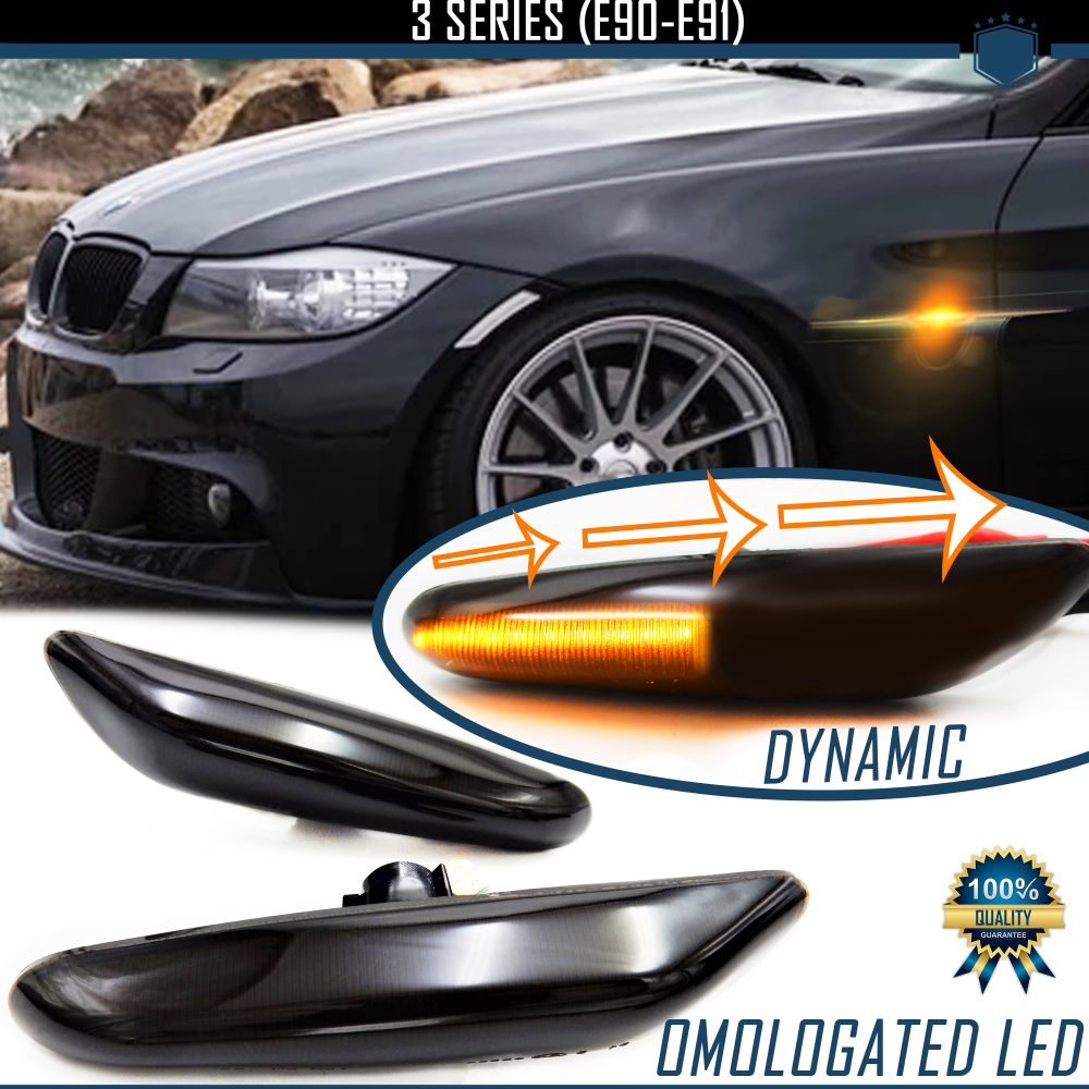 Intermitentes LED Secuenciales para BMW Serie 3 (E90, E91), Homologados, Lente Negra Oscura, CANBUS No Error Intermitentes LED Secuenciales para BMW Serie 3 (E90, E91), Homologados, Lente Negra Oscura, CANBUS No Error