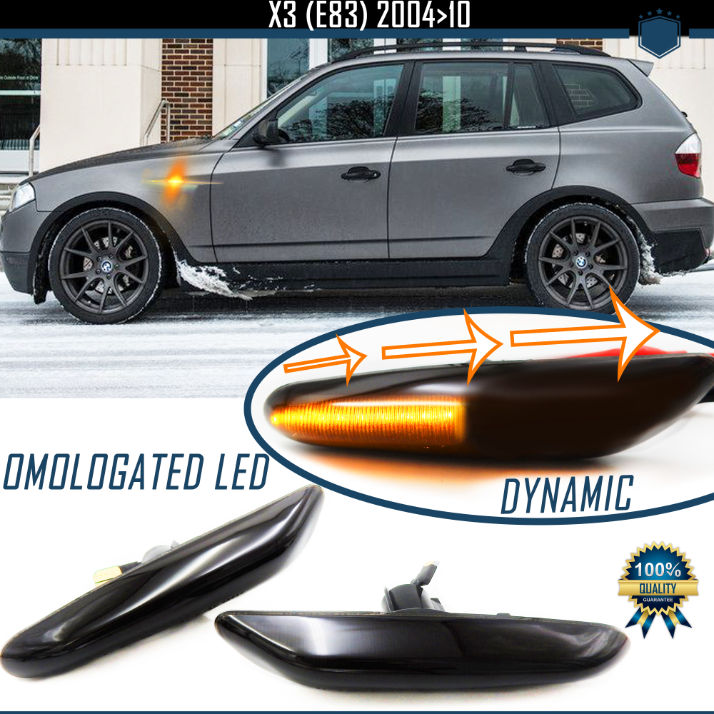 Intermitentes LED Secuenciales para BMW X3 (E83), Homologados, Lente Negra Oscura, CANBUS No Error Intermitentes LED Secuenciales para BMW X3 (E83), Homologados, Lente Negra Oscura, CANBUS No Error