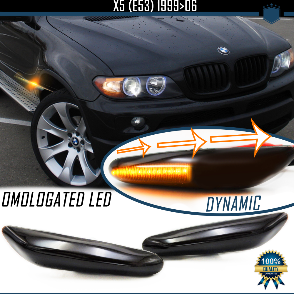 Intermitentes LED Secuenciales para BMW X5 (E53), Homologados, Lente Negra Oscura, CANBUS No Error Intermitentes LED Secuenciales para BMW X5 (E53), Homologados, Lente Negra Oscura, CANBUS No Error