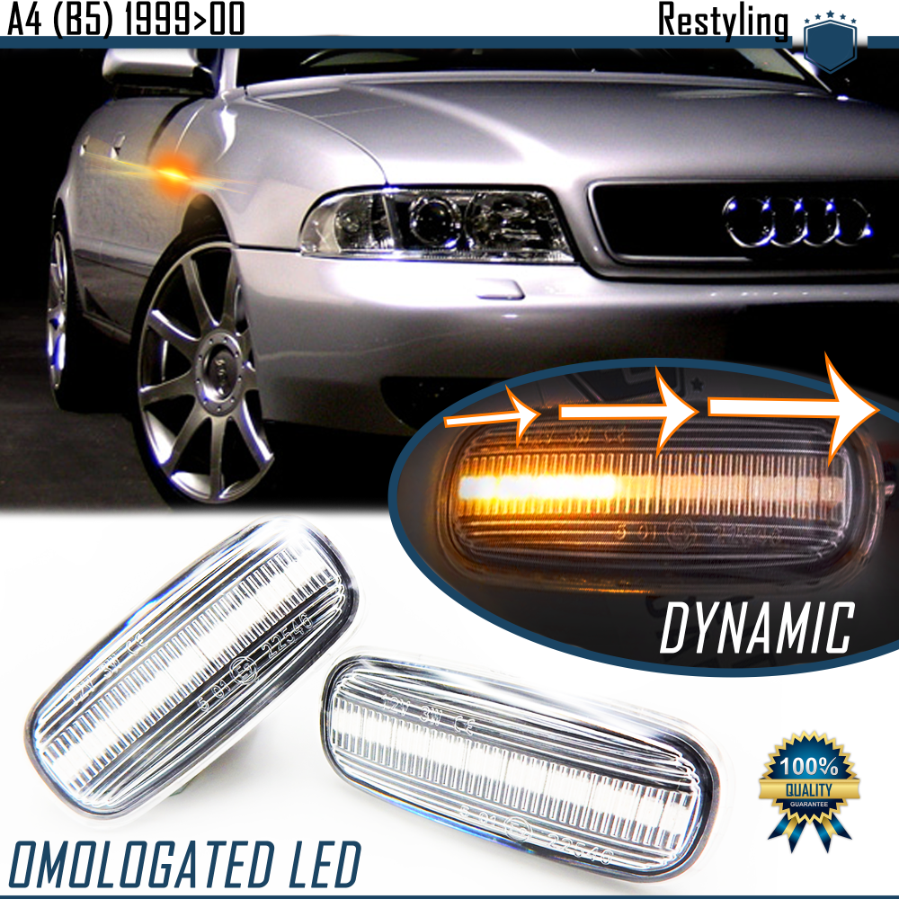 X2 Intermitentes LED Secuenciales para AUDI A4 (B5) 1999-2000 Homologados, Lente Blanca, CANBUS No Error X2 Intermitentes LED Secuenciales para AUDI A4 (B5) 1999-2000 Homologados, Lente Blanca, CANBUS No Error