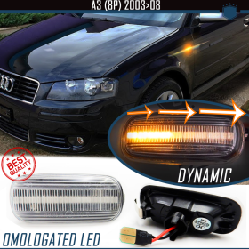 Intermitentes LED Secuenciales para AUDI A3 (8P) 2003-2008, Homologados, Lente Blanca, CANBUS No Error