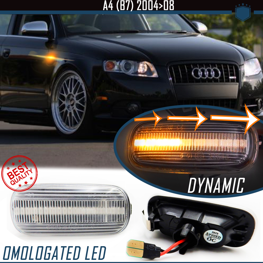 Intermitentes LED Secuenciales para AUDI A4 (B7), Homologados, Lente Blanca, CANBUS No Error Intermitentes LED Secuenciales para AUDI A4 (B7), Homologados, Lente Blanca, CANBUS No Error