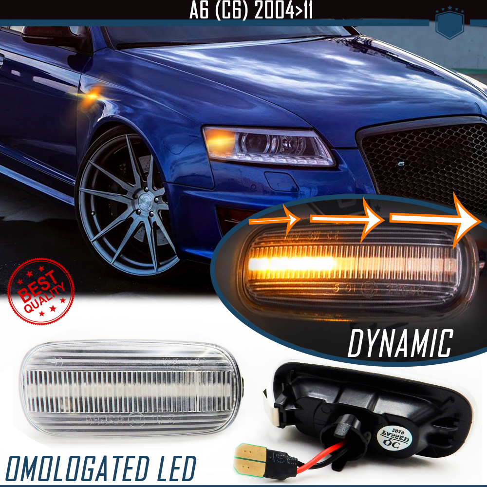 Intermitentes LED Secuenciales para AUDI A6 (C6) + Allroad, Homologados, Lente Blanca, CANBUS No Error Intermitentes LED Secuenciales para AUDI A6 (C6) + Allroad, Homologados, Lente Blanca, CANBUS No Error