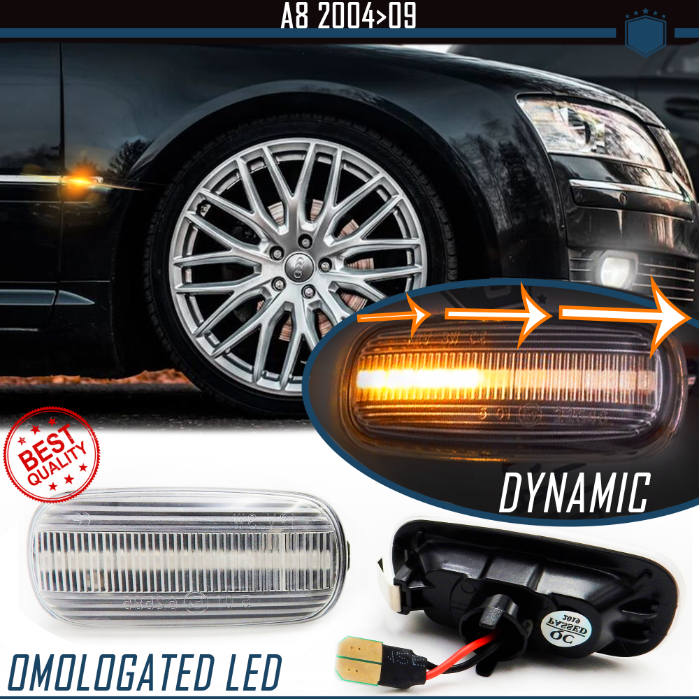 Intermitentes LED Secuenciales para AUDI A8 (D3-4E), Homologados, Lente Blanca, CANBUS No Error Intermitentes LED Secuenciales para AUDI A8 (D3-4E), Homologados, Lente Blanca, CANBUS No Error