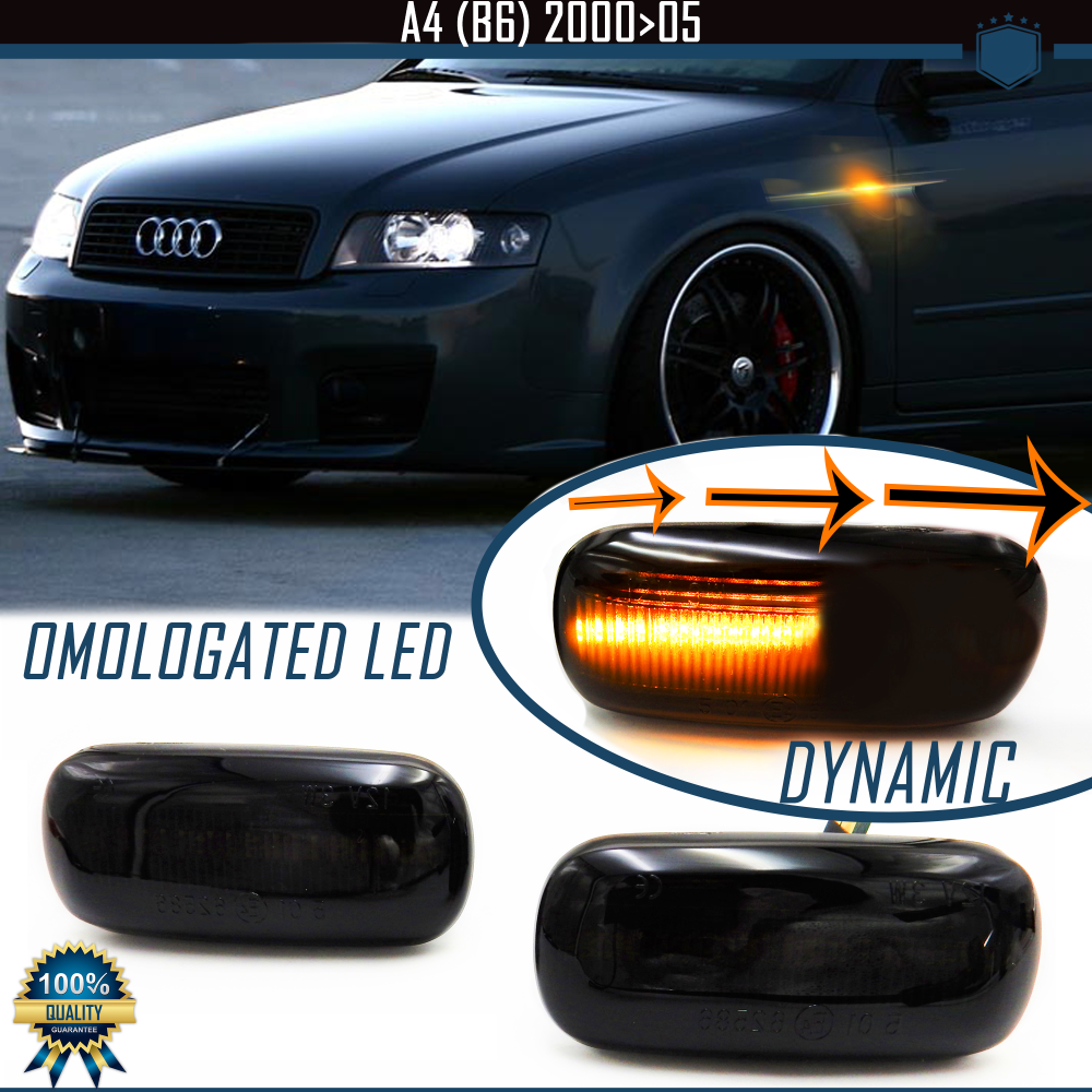 Intermitentes LED Secuenciales para AUDI A4 (B6), Homologados, Lente Negra Oscura, CANBUS No Error Intermitentes LED Secuenciales para AUDI A4 (B6), Homologados, Lente Negra Oscura, CANBUS No Error