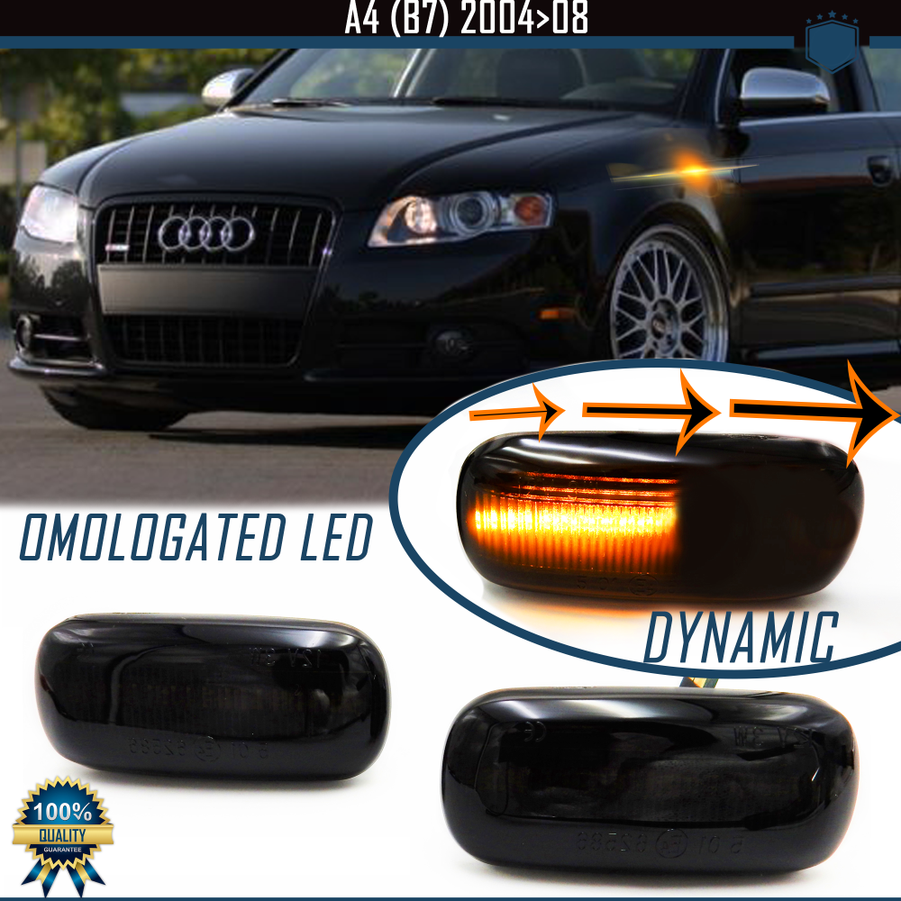Frecce Laterali LED Dinamiche Sequenziali Nero Fumè per AUDI A4 (B7), Omologate, CANbus No Error Frecce Laterali LED Dinamiche Sequenziali Nero Fumè per AUDI A4 (B7), Omologate, CANbus No Error