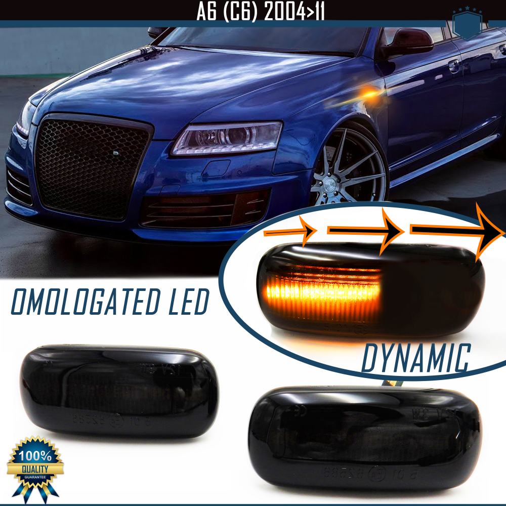 Intermitentes LED Secuenciales para AUDI A6 (C6) + Allroad, Homologados, Lente Negra Oscura, CANBUS No Error Intermitentes LED Secuenciales para AUDI A6 (C6) + Allroad, Homologados, Lente Negra Oscura, CANBUS No Error