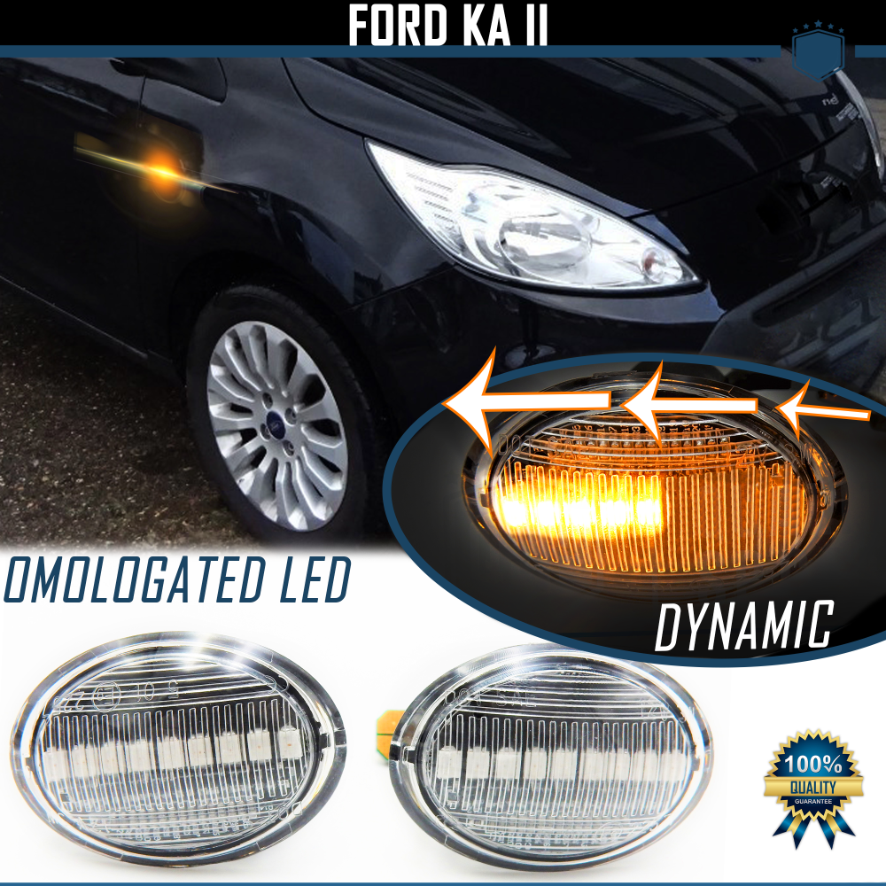 Intermitentes LED Secuenciales Homologados para FORD KA II, CANBUS No Error, Homologados, Lente Blanca, Plug & Play Intermitentes LED Secuenciales Homologados para FORD KA II, CANBUS No Error, Homologados, Lente Blanca, Plug & Play