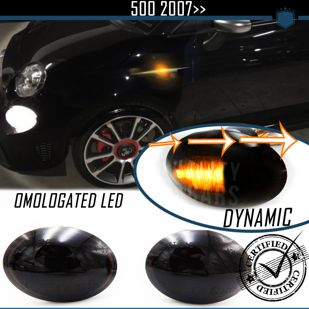 Intermitentes LED Secuenciales para FIAT 500 Homologados, Lente Negra Oscura, CANBUS No Error Intermitentes LED Secuenciales para FIAT 500 Homologados, Lente Negra Oscura, CANBUS No Error