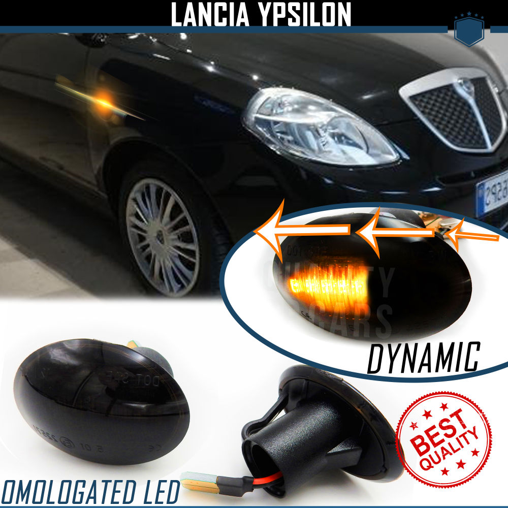 Frecce LED Dinamiche Sequenziali Laterali per LANCIA YPSILON (2003-2013) Nere Fumè, Omologate, CANbus No Error Frecce LED Dinamiche Sequenziali Laterali per LANCIA YPSILON (2003-2013) Nere Fumè, Omologate, CANbus No Error