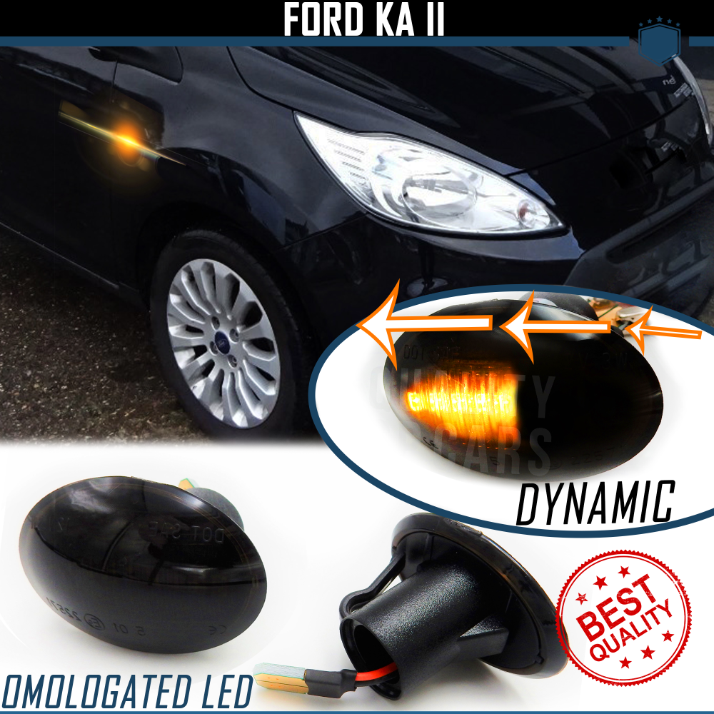 Intermitentes LED Secuenciales para FORD KA II Homologados, Lente Negra Oscura, CANBUS No Error Intermitentes LED Secuenciales para FORD KA II Homologados, Lente Negra Oscura, CANBUS No Error