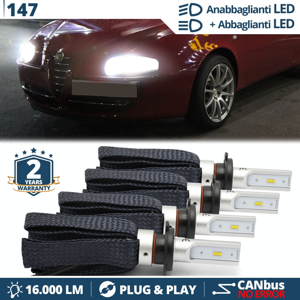 Luces de CRUCE + CARRETERA LED para Alfa Romeo 147 (00-05) | Conversión Luz Blanca 6500K, CANbus