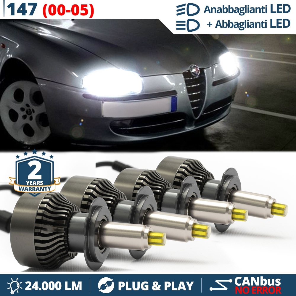 Kit LED LUCES DE CRUCE + CARRETERA para Alfa Romeo 147 (00-05) | CANbus, Luz Blaca 6500K