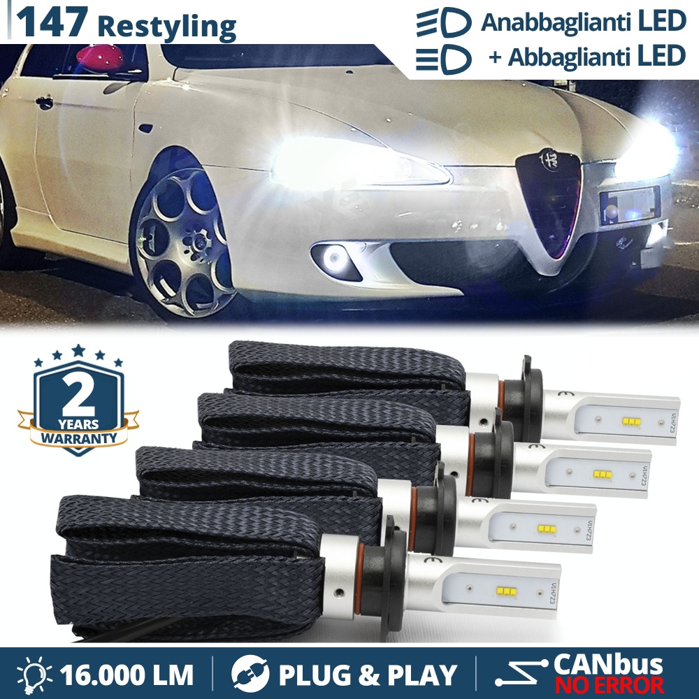 Luces de CRUCE + CARRETERA LED para Alfa Romeo 147 (05-10) | Conversión Luz Blanca 6500K, CANbus