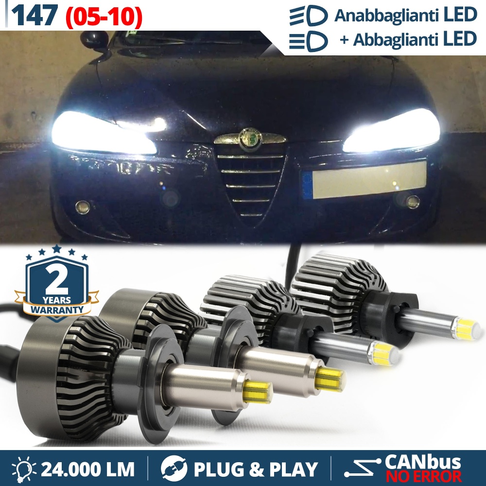 Kit LED LUCES DE CRUCE + CARRETERA para Alfa Romeo 147 (05-10) | CANbus, Luz Blaca 6500K