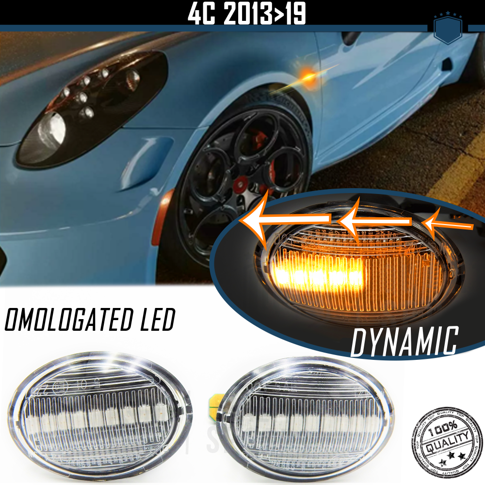 Intermitentes LED Secuenciales Homologados para ALFA ROMEO 4C, CANBUS No Error, Homologados, Lente Blanca, Plug & Play Intermitentes LED Secuenciales Homologados para ALFA ROMEO 4C, CANBUS No Error, Homologados, Lente Blanca, Plug & Play