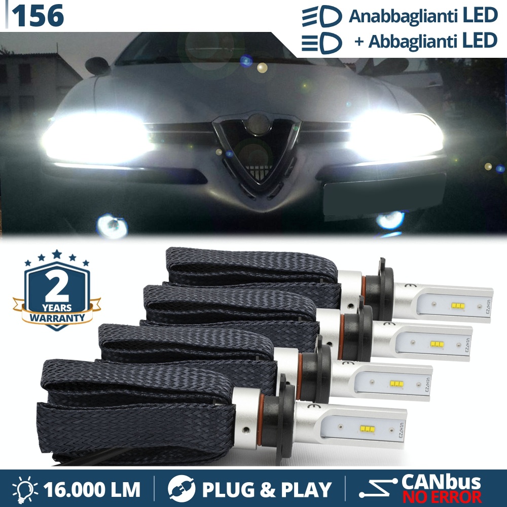 Luces de CRUCE + CARRETERA LED para Alfa Romeo 156 (97-03) | Conversión Luz Blanca 6500K, CANbus