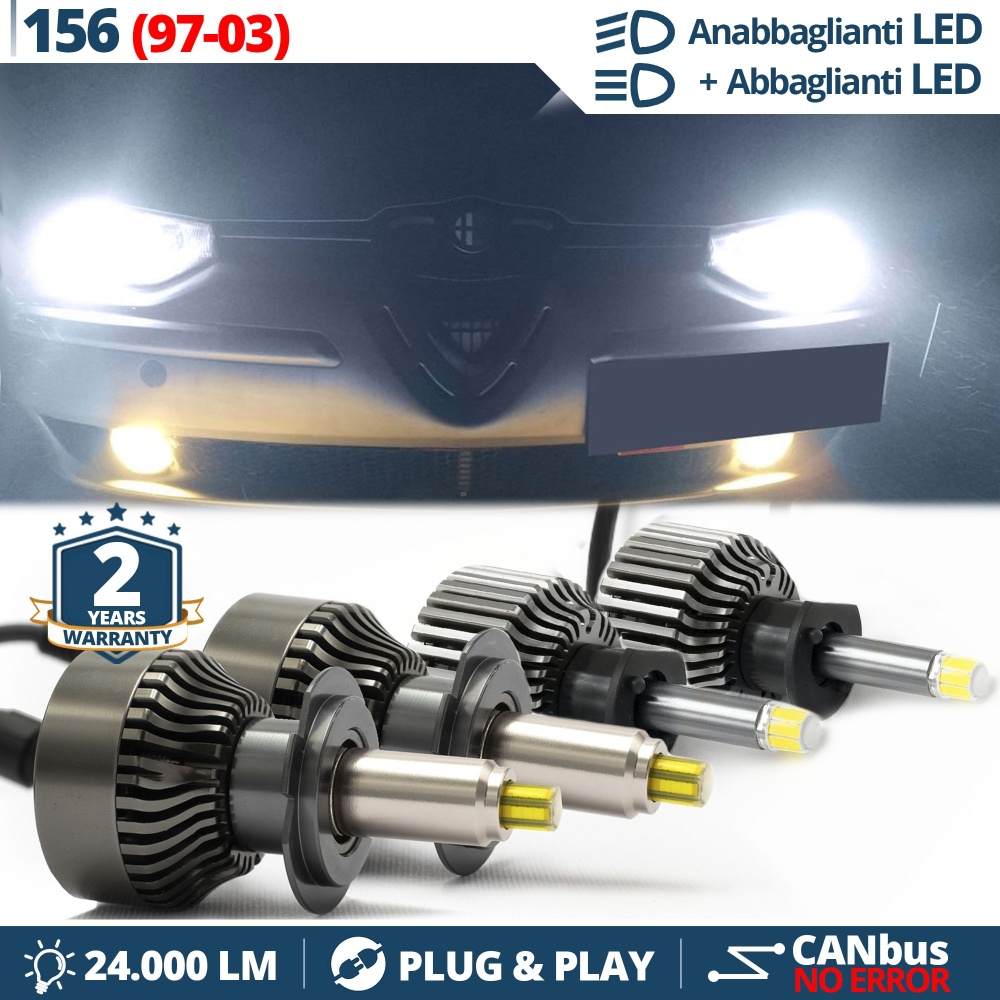 Kit LED LUCES DE CRUCE + CARRETERA para Alfa Romeo 156 (97-03) | CANbus, Luz Blaca 6500K