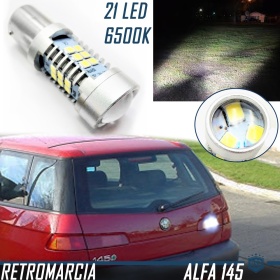 1x Bombilla LED MARCHA ATRÁS para Alfa Romeo 145 (94-01), P21W (BA15S) con LENTE 3D 21 LED, 6.500K Luz Blanca, CANBUS