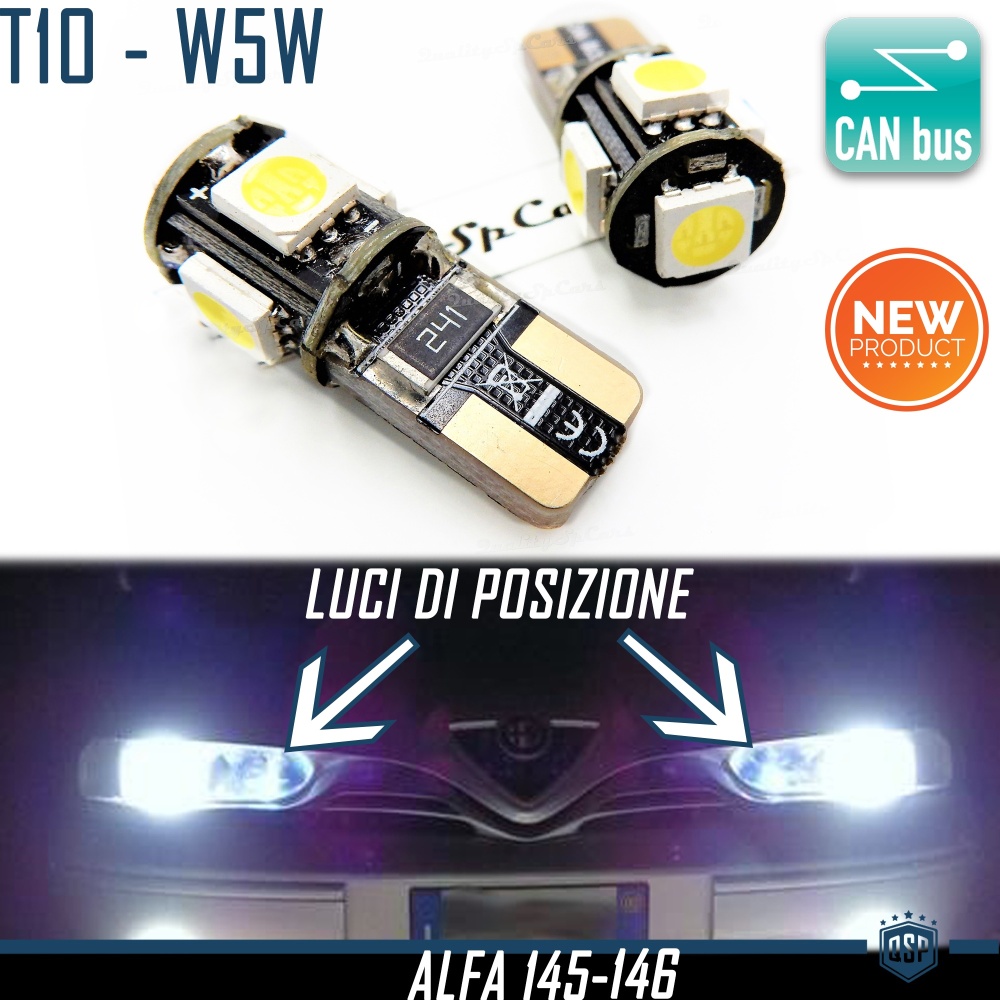 2x Luci di Posizione a LED per Alfa Romeo 146 | Lampadine T10 W5W 6500K Bianco Ghiaccio | 100% CANBUS 2x Luci di Posizione a LED per Alfa Romeo 146 | Lampadine T10 W5W 6500K Bianco Ghiaccio | 100% CANBUS