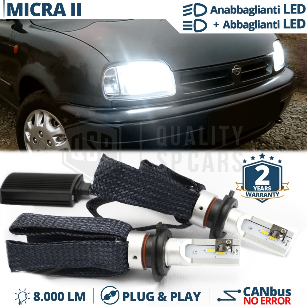 Kit LED H4 para NISSAN MICRA 2 K11 Luces de Cruce + Carretera | 6500K 8000LM CANbus