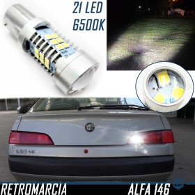 1x Bombilla LED MARCHA ATRÁS para Alfa Romeo 146 (95-01) | P21W (BA15S) con LENTE 3D 21 LED, 6.500K Luz Blanca, CANBUS