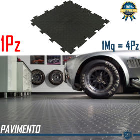 1 Tile 50x50 PVC Interlocking Garage Flooring, Black Polyvinyl High Resistance, MADE IN ITALY