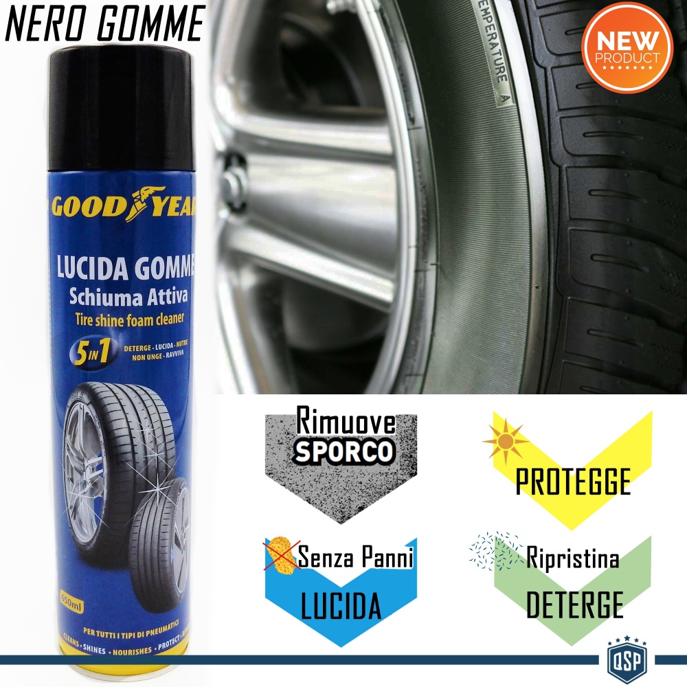 Limpiador Neumáticos Profesional GOODYEAR ESPUMA Activa | Limpia y Renueva Neumáticos Larga Duración | 650ML Limpiador Neumáticos Profesional GOODYEAR ESPUMA Activa | Limpia y Renueva Neumáticos Larga Duración | 650ML