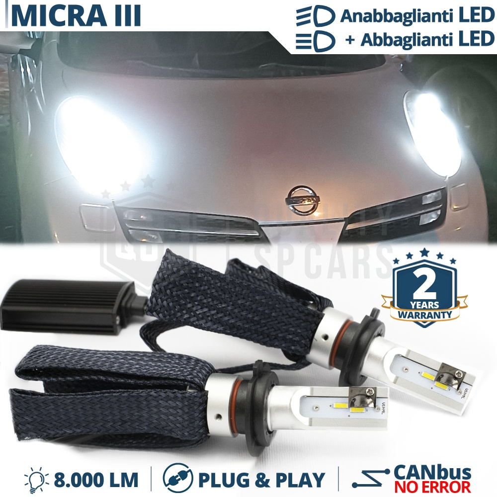 Kit LED H4 para NISSAN MICRA 3 K12 Luces de Cruce + Carretera | 6500K 8000LM CANbus