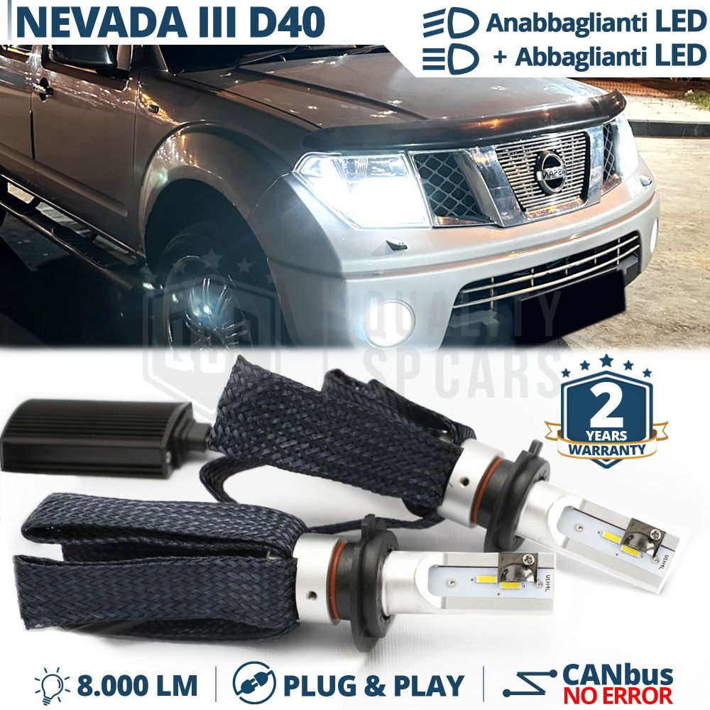 Kit LED H4 para NISSAN NAVARA 3 D40 Luces de Cruce + Carretera | 6500K 8000LM CANbus