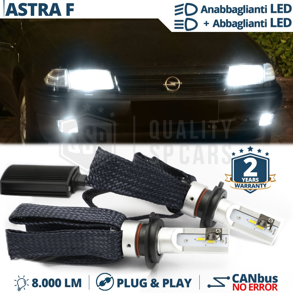 Lampade LED H4 per OPEL ASTRA F Anabbaglianti + Abbaglianti CANbus | 6500K Bianco Ghiaccio