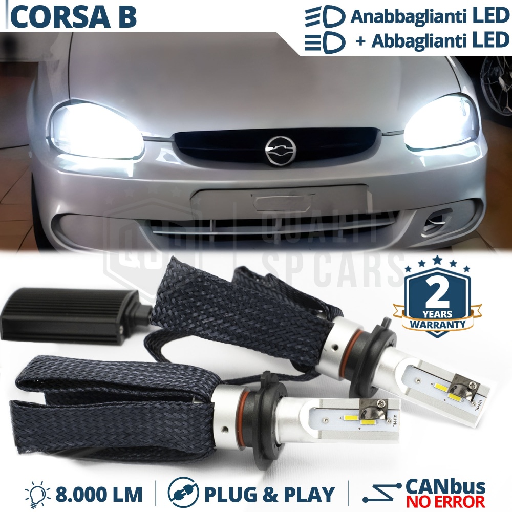 Kit LED H4 para OPEL CORSA B Luces de Cruce + Carretera | 6500K 8000LM CANbus