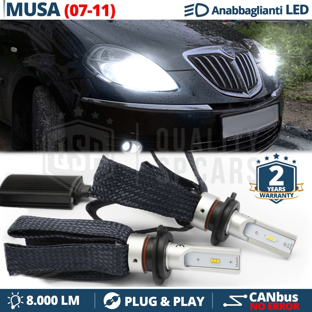Kit LED H7 para Lancia Musa Facelift 07-11 Luces de Cruce CANbus | 6500K Blanco Frío 8000LM