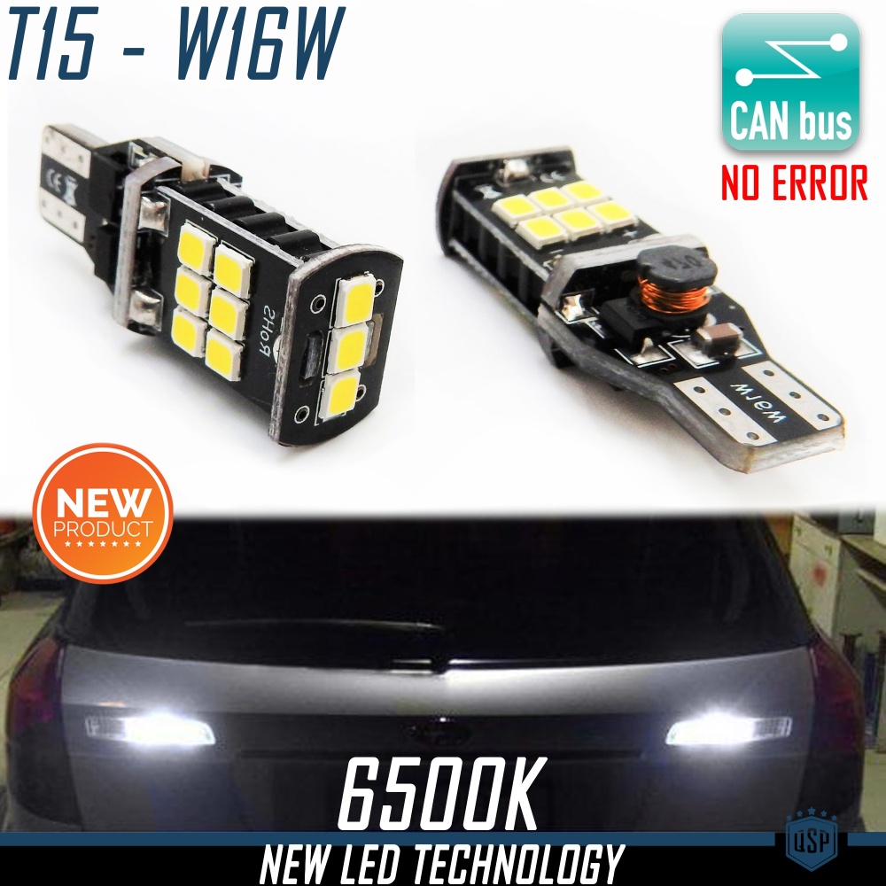 2pcs LED REVERSE Light T15 W16W Bulbs for Cars | 6500K White ICE | 100% CANBUS No Error | Plug & Play