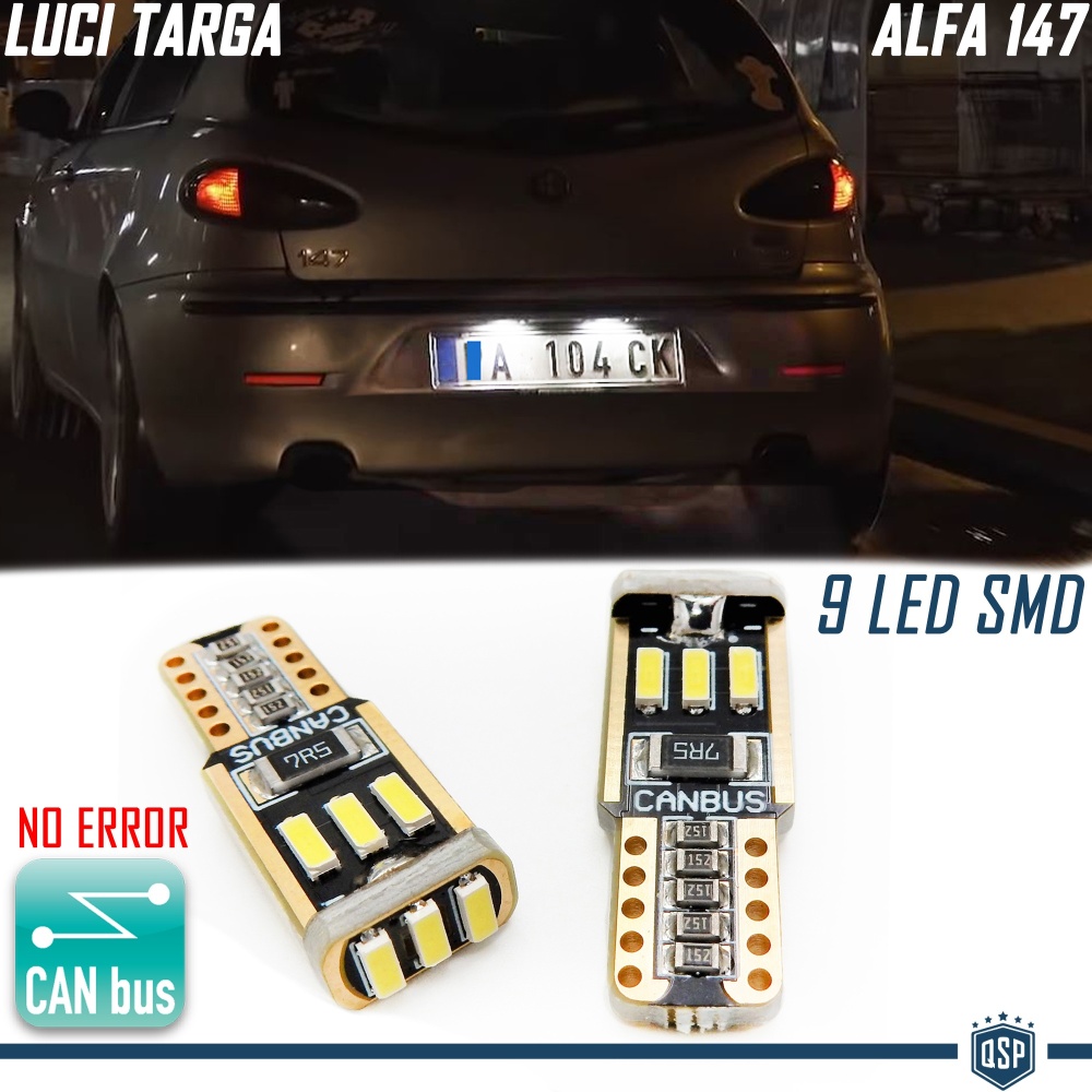 Luci Targa LED per Alfa Romeo 147 (00-05) | Lampadine T10 W5W, 6500K Bianco Ghiaccio, 100% CANBUS Luci Targa LED per Alfa Romeo 147 (00-05) | Lampadine T10 W5W, 6500K Bianco Ghiaccio, 100% CANBUS