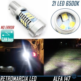 1x Bombilla LED MARCHA ATRÁS para Alfa Romeo 147 (00-05), P21W (BA15S) con LENTE 3D 21 LED, 6.500K Luz Blanca, CANBUS