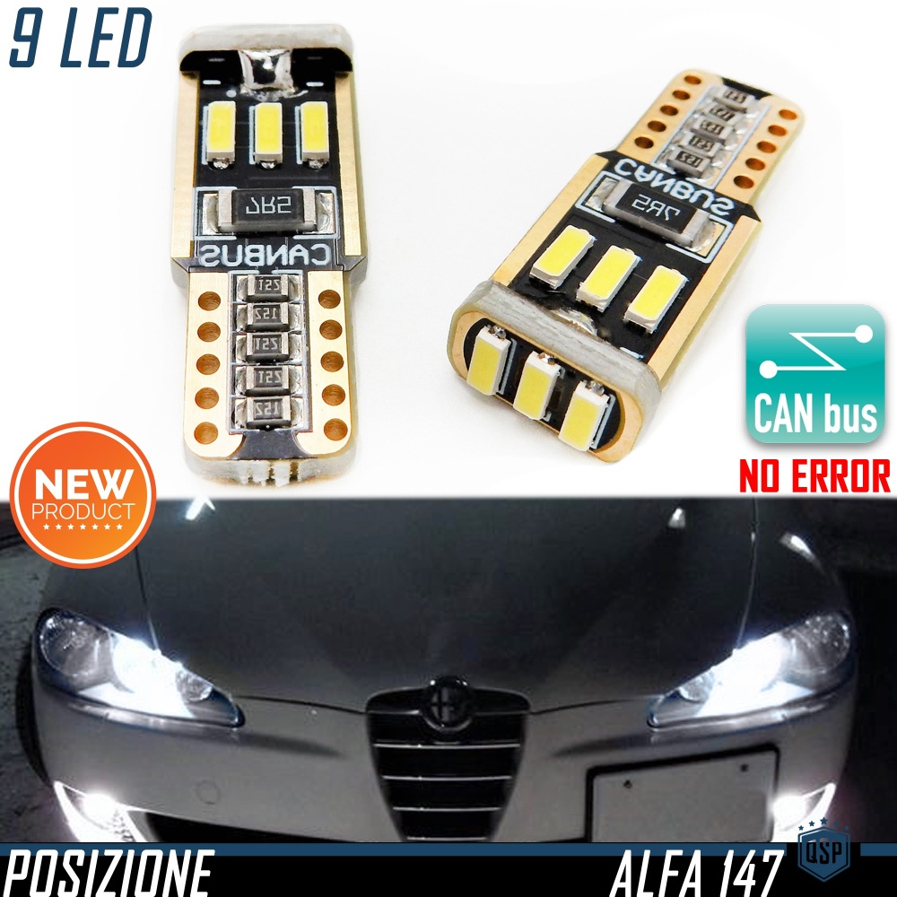 Luci di Posizione LED per Alfa Romeo 147 Restyling (05-10) | 2 Lampadine T10 W5W 6500K Bianco Ghiaccio | 100% CANBUS Luci di Posizione LED per Alfa Romeo 147 Restyling (05-10) | 2 Lampadine T10 W5W 6500K Bianco Ghiaccio | 100% CANBUS