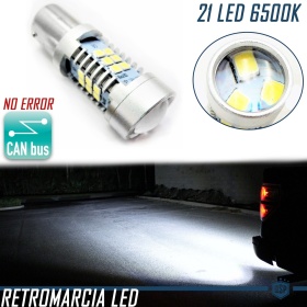 1x Bombilla LED MARCHA ATRÁS para Alfa Romeo 155, P21W (BA15S) con LENTE 3D 21 LED, 6.500K Luz Blanca, CANBUS