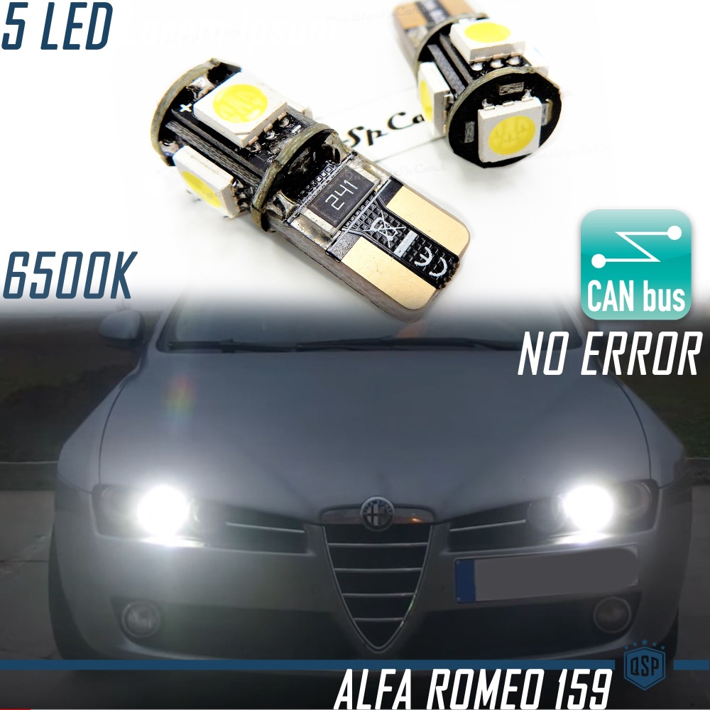 Luci di Posizione a LED per Alfa Romeo 159 (05-11) | 2x Lampadine T10 W5W 6500K Bianco Ghiaccio | 100% CANBUS Luci di Posizione a LED per Alfa Romeo 159 (05-11) | 2x Lampadine T10 W5W 6500K Bianco Ghiaccio | 100% CANBUS