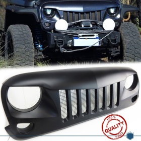Parrilla Rejilla delantera para JEEP WRANGLER JK 2007- | Falcon Design, Negro Mate en ABS + Rejilla Trasera en ACERO Inoxidable