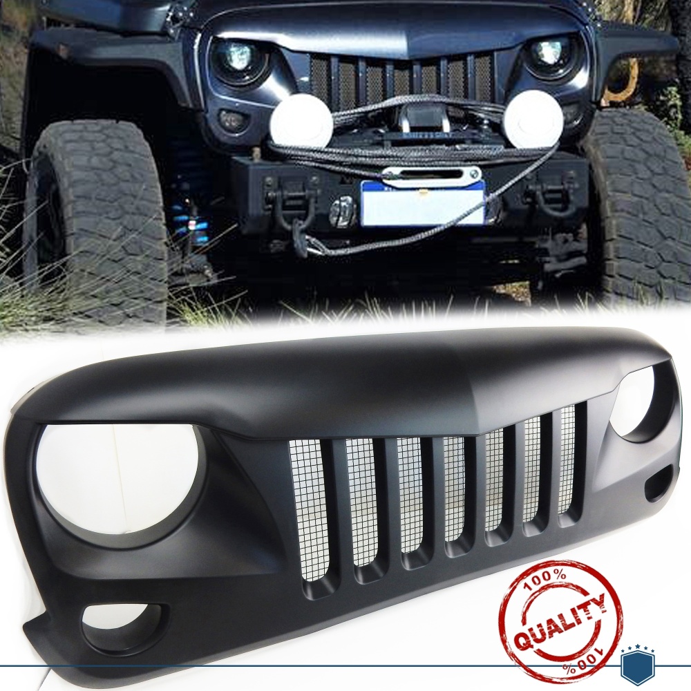 Parrilla Rejilla delantera para JEEP WRANGLER JK 2007- | Falcon Design, Negro Mate en ABS + Rejilla Trasera en ACERO Inoxidable Parrilla Rejilla delantera para JEEP WRANGLER JK 2007- | Falcon Design, Negro Mate en ABS + Rejilla Trasera en ACERO Inoxidable