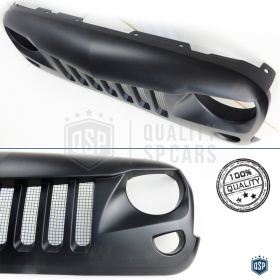 Parrilla Rejilla delantera para JEEP WRANGLER JK 2007- | Falcon Design, Negro Mate en ABS + Rejilla Trasera en ACERO Inoxidable