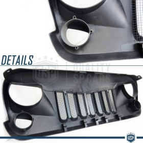 Parrilla Rejilla delantera para JEEP WRANGLER JK 2007- | Falcon Design, Negro Mate en ABS + Rejilla Trasera en ACERO Inoxidable