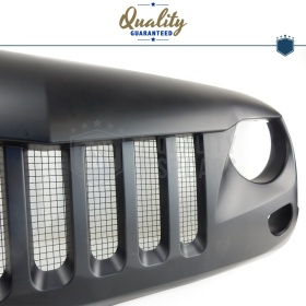 Parrilla Rejilla delantera para JEEP WRANGLER JK 2007- | Falcon Design, Negro Mate en ABS + Rejilla Trasera en ACERO Inoxidable